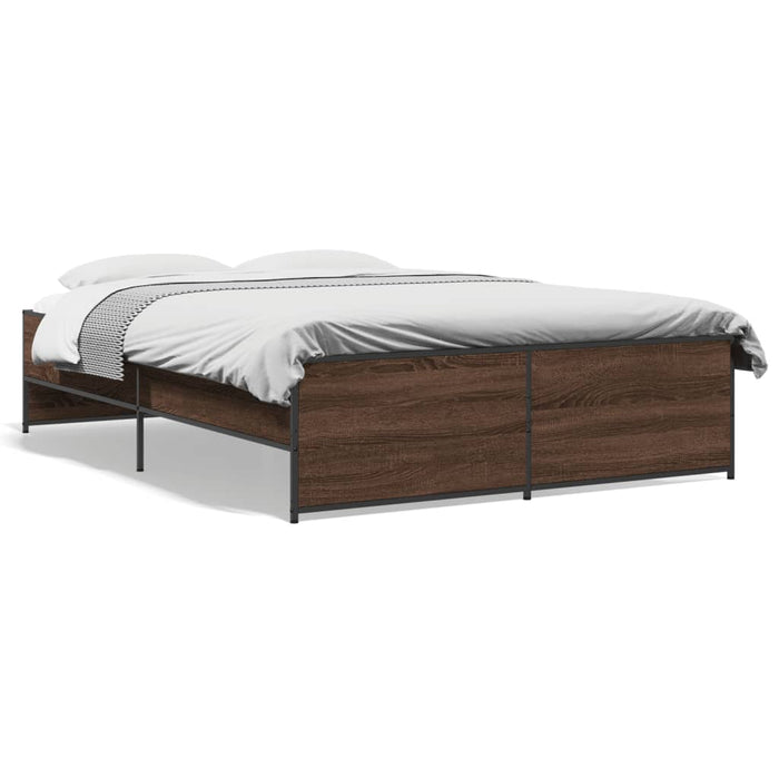 Cadru de pat, stejar maro, 135x190 cm, lemn prelucrat și metal WALTI