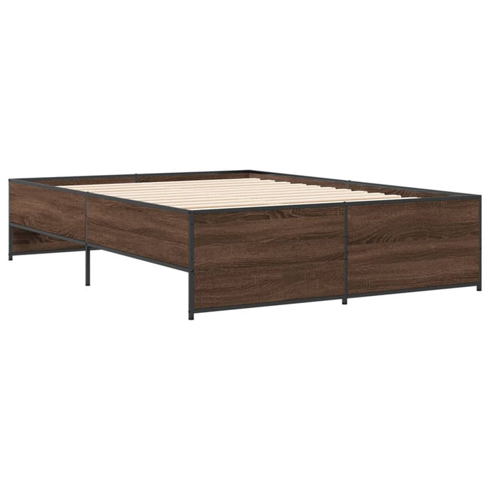 Cadru de pat, stejar maro, 135x190 cm, lemn prelucrat și metal WALTI
