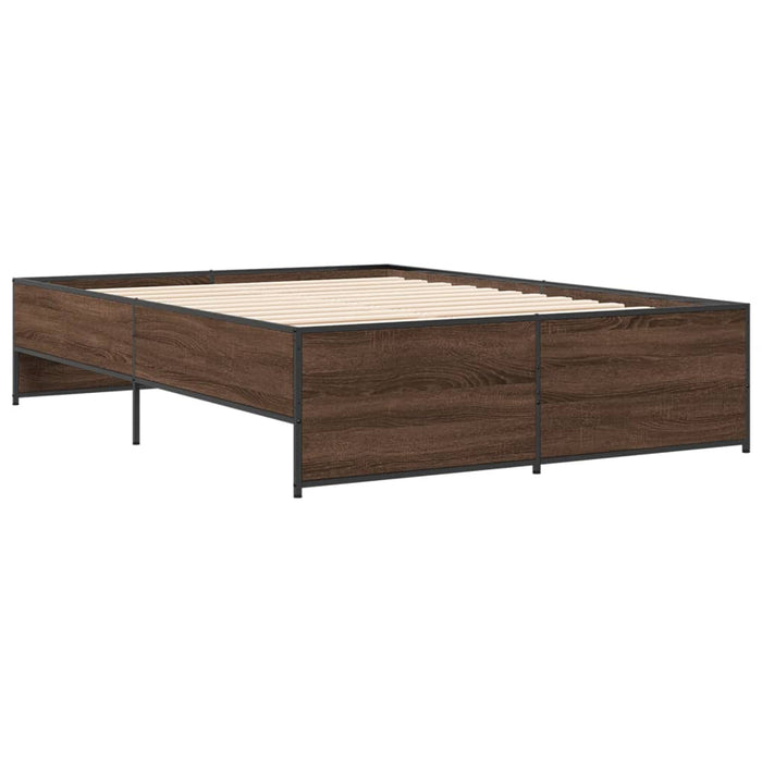 Cadru de pat, stejar maro, 135x190 cm, lemn prelucrat și metal WALTI