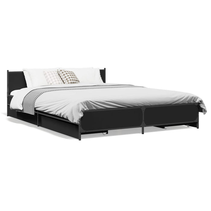 Cadru de pat cu sertare, negru, 135x190 cm, lemn prelucrat - WALTI WALTI