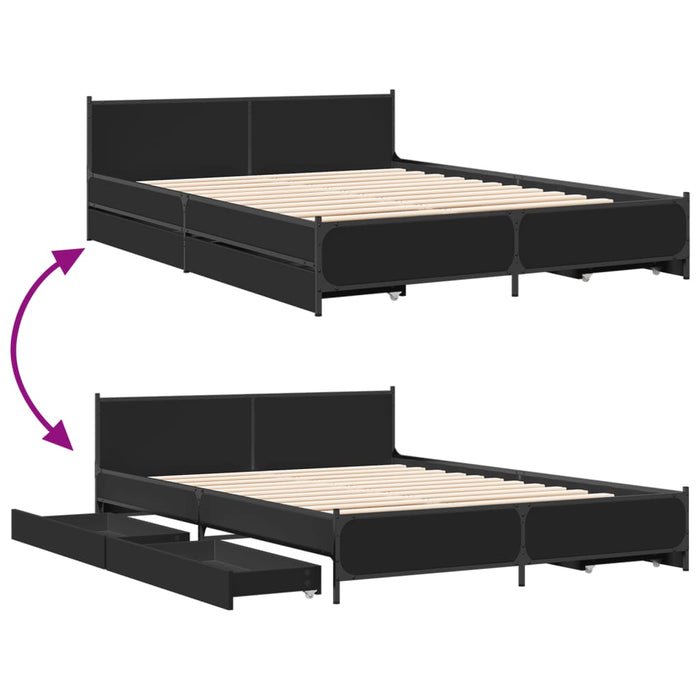 Cadru de pat cu sertare, negru, 135x190 cm, lemn prelucrat - WALTI WALTI