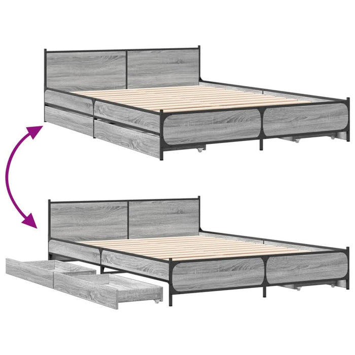 Cadru de pat cu sertare, gri sonoma, 135x190 cm, lemn prelucrat - WALTI WALTI