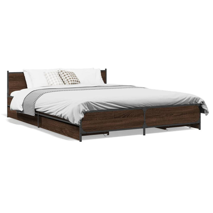 Cadru pat cu sertare stejar maro 120x190 cm lemn prelucrat WALTI