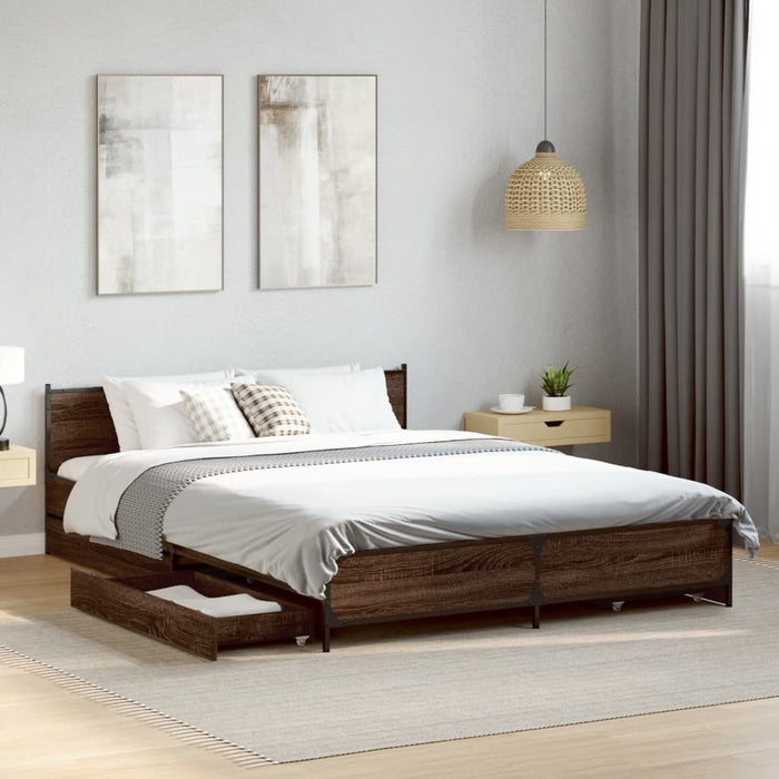 Cadru pat cu sertare stejar maro 120x190 cm lemn prelucrat WALTI