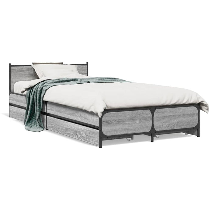 Cadru de pat cu sertare gri sonoma 90x190 cm lemn prelucrat WALTI