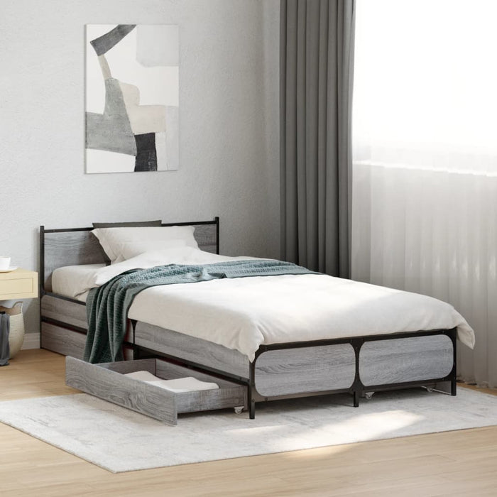 Cadru de pat cu sertare gri sonoma 90x190 cm lemn prelucrat WALTI