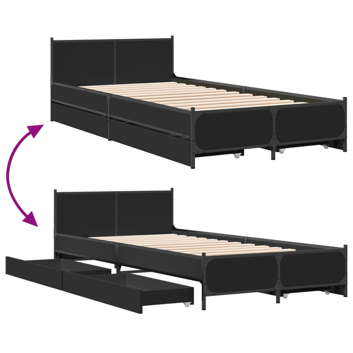Cadru de pat cu sertare, negru, 75x190 cm, lemn prelucrat - WALTI WALTI