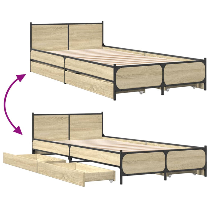 Cadru de pat cu sertare stejar sonoma 75x190 cm lemn prelucrat - WALTI WALTI