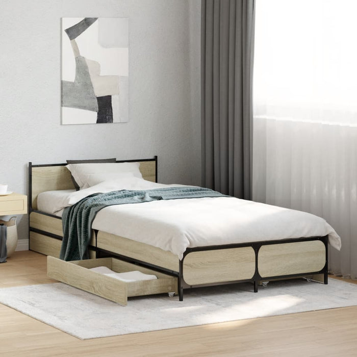 Cadru de pat cu sertare stejar sonoma 75x190 cm lemn prelucrat - WALTI WALTI
