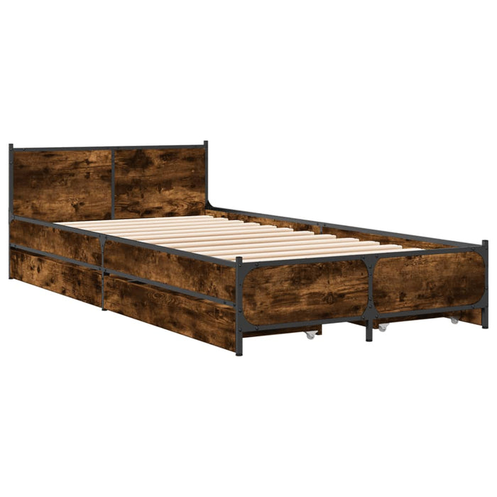 Cadru de pat cu sertare stejar fumuriu 75x190 cm lemn prelucrat - WALTI WALTI