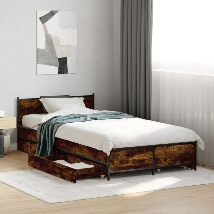 Cadru de pat cu sertare stejar fumuriu 75x190 cm lemn prelucrat - WALTI WALTI