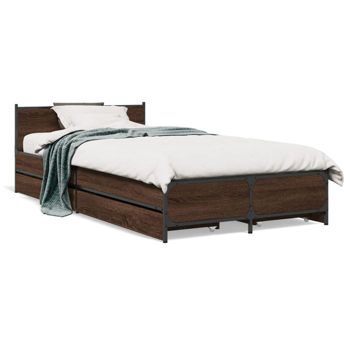 Cadru de pat cu sertare stejar maro 75x190 cm lemn prelucrat - WALTI WALTI