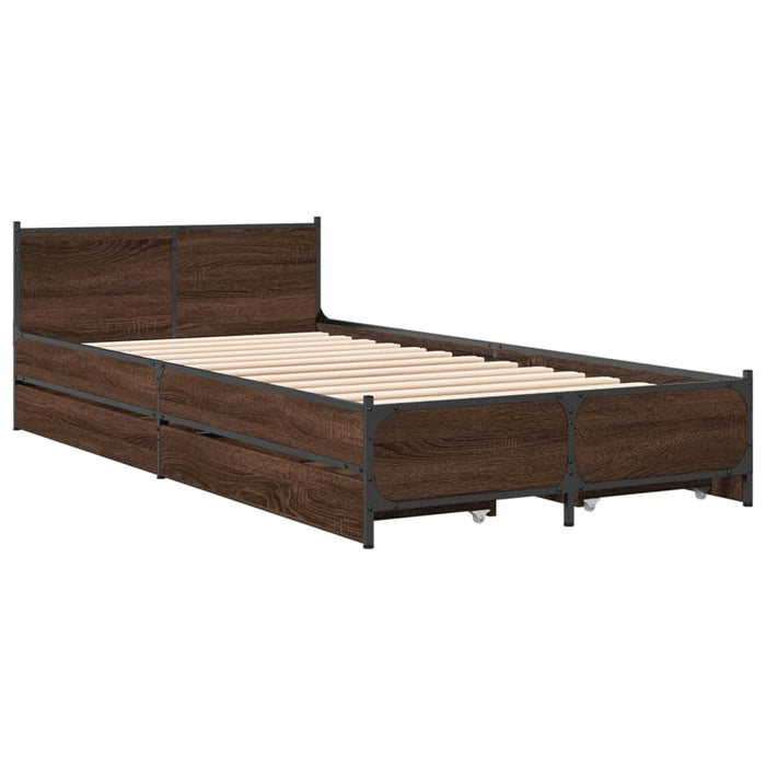 Cadru de pat cu sertare stejar maro 75x190 cm lemn prelucrat - WALTI WALTI