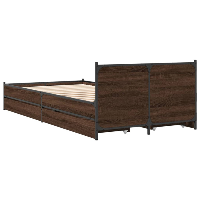 Cadru de pat cu sertare stejar maro 75x190 cm lemn prelucrat - WALTI WALTI