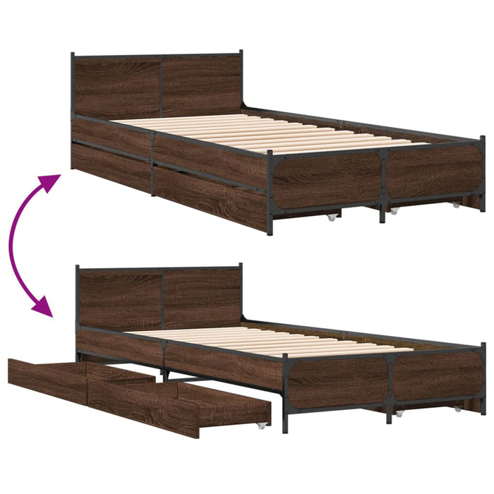 Cadru de pat cu sertare stejar maro 75x190 cm lemn prelucrat - WALTI WALTI