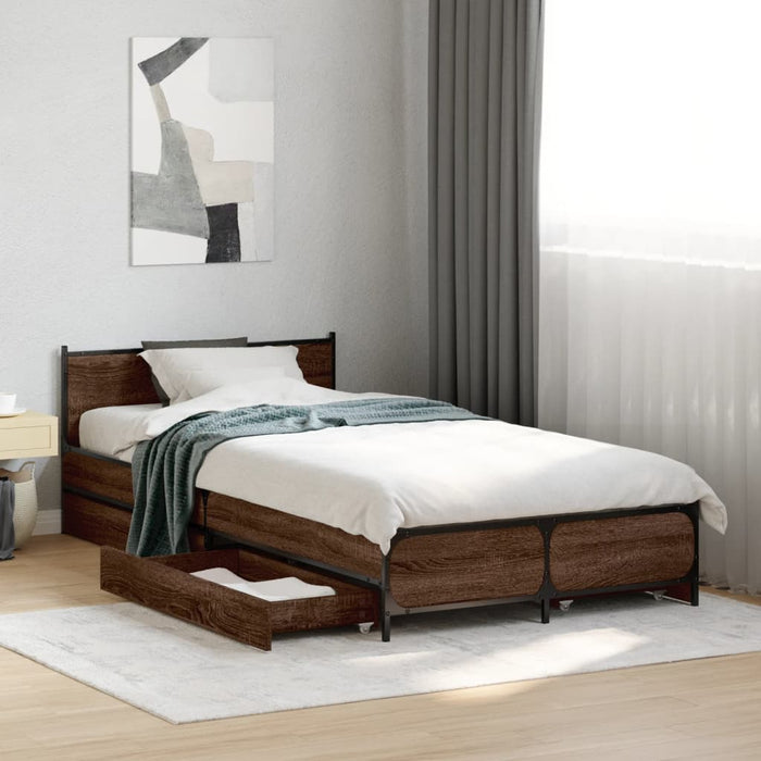 Cadru de pat cu sertare stejar maro 75x190 cm lemn prelucrat - WALTI WALTI