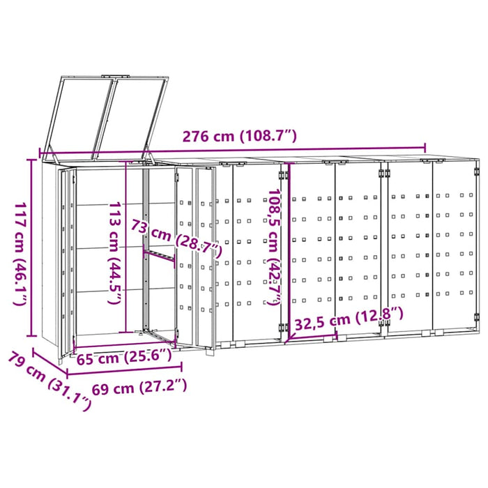 Depozitare coș gunoi cu roți 4 coșuri negru 276x79x117 cm oțel - WALTI WALTI