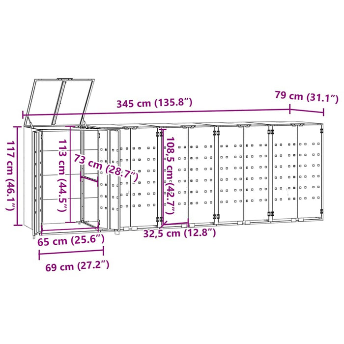 Depozitare coș gunoi cu roți 5 coșuri negru 345x79x117 cm oțel - WALTI WALTI