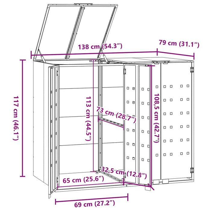 Depozitare coș gunoi roți 2 coșuri antracit 138x79x117 cm oțel - WALTI WALTI