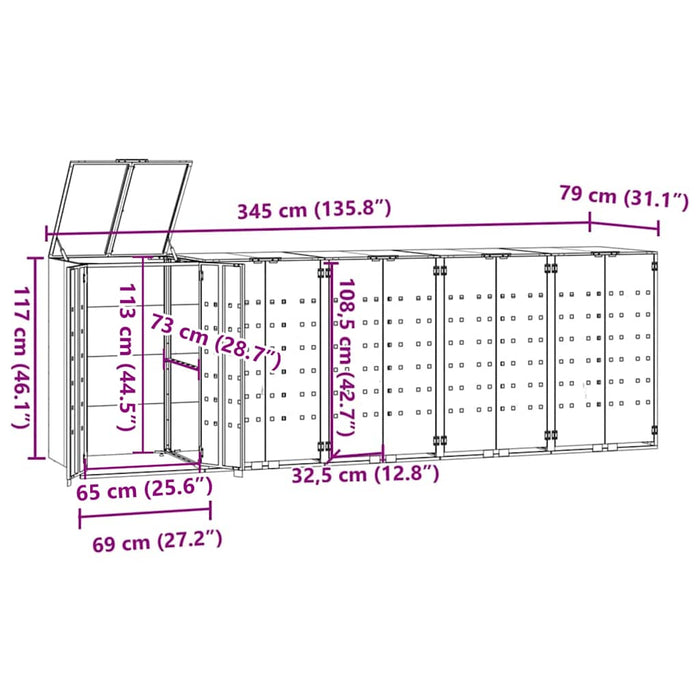 Depozitare coș gunoi roți 5 coșuri antracit 345x79x117 cm oțel - WALTI WALTI