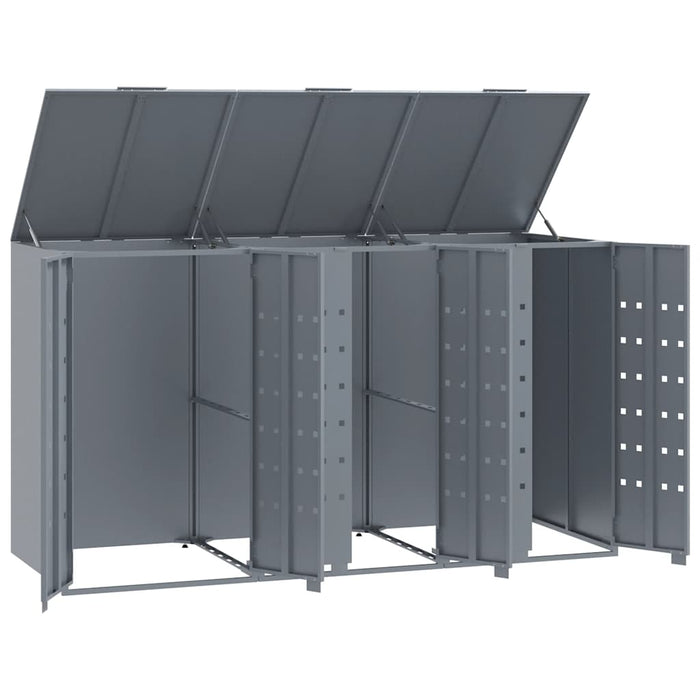 Depozitare coș gunoi cu roți 3 coșuri gri 207x79x117 cm oțel - WALTI WALTI