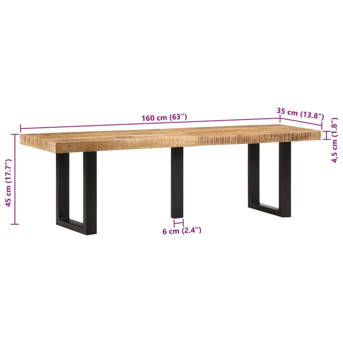 Bancă, 160 cm, lemn masiv de mango nefinisat și oțel WALTI