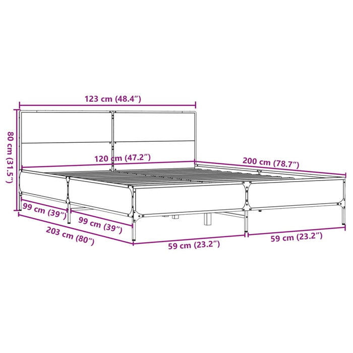 Cadru de pat, stejar fumuriu 120x200 cm lemn prelucrat și metal - WALTI WALTI