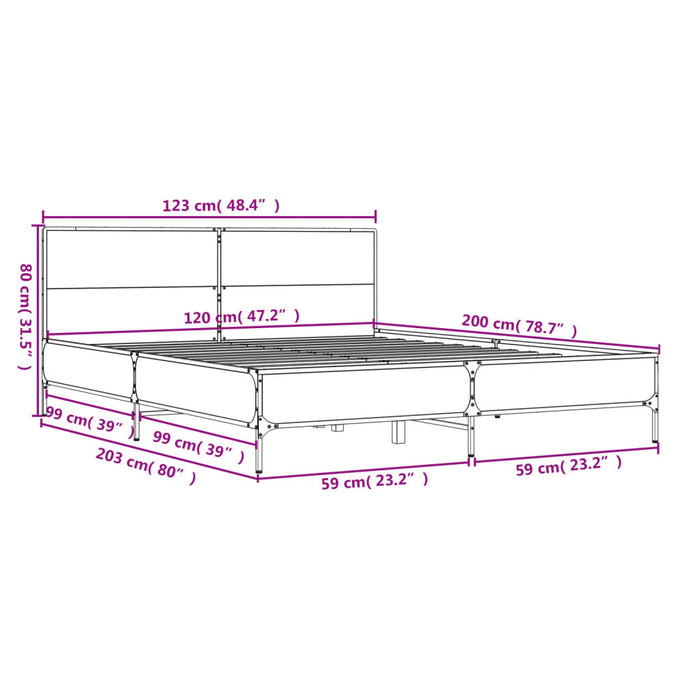 Cadru de pat, stejar maro, 120x200 cm, lemn prelucrat și metal - WALTI WALTI