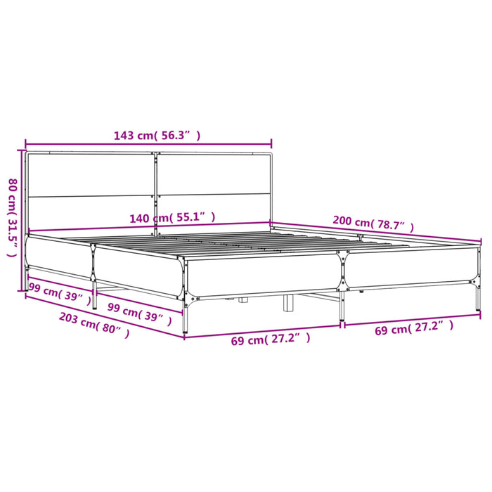 Cadru de pat, gri sonoma, 140x200 cm, lemn prelucrat și metal - WALTI WALTI