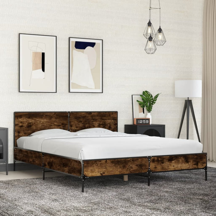Cadru de pat, stejar fumuriu 150x200 cm lemn prelucrat și metal - WALTI WALTI