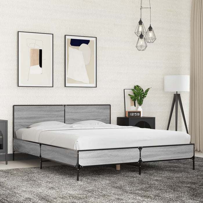 Cadru de pat, gri sonoma, 150x200 cm, lemn prelucrat și metal - WALTI WALTI