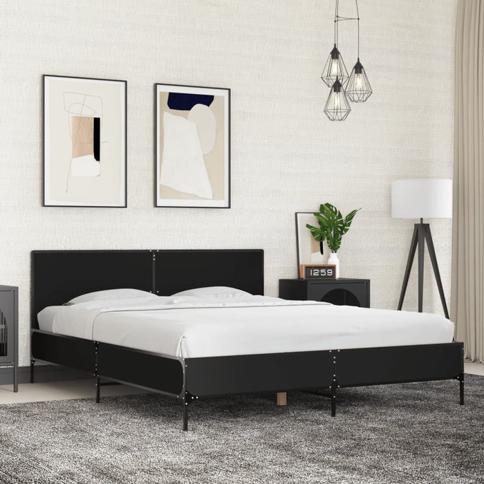 Cadru de pat, negru, 160x200 cm, lemn prelucrat și metal WALTI