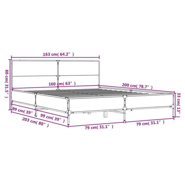 Cadru de pat, stejar fumuriu 160x200 cm lemn prelucrat și metal WALTI