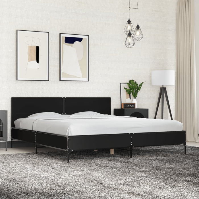 Cadru de pat negru 180x200 cm din lemn prelucrat și metal WALTI