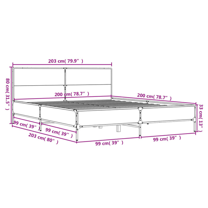 Cadru de pat, stejar fumuriu 200x200 cm lemn prelucrat și metal - WALTI WALTI