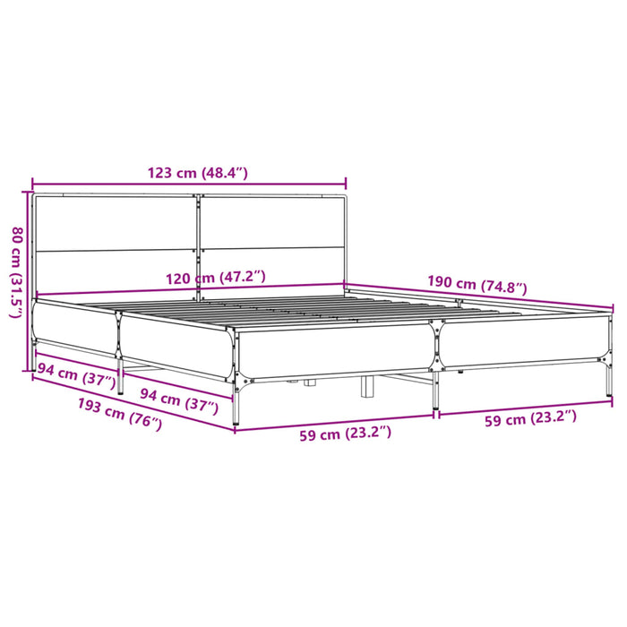 Cadru de pat, stejar sonoma, 120x190cm, lemn prelucrat și metal WALTI