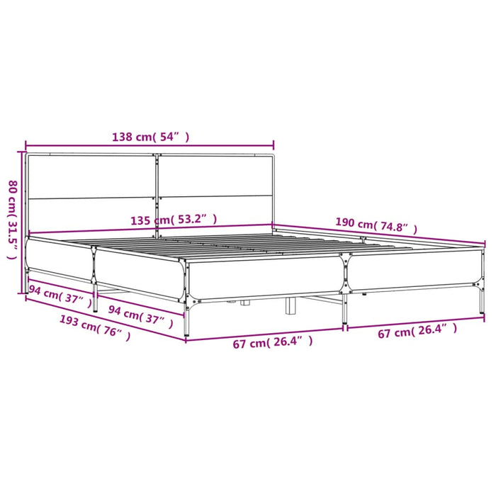 Cadru de pat, negru, 135x190 cm, lemn prelucrat și metal - WALTI WALTI