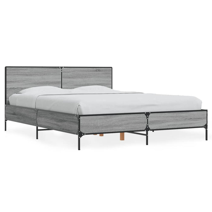Cadru de pat, gri sonoma, 135x190 cm, lemn prelucrat și metal - WALTI WALTI