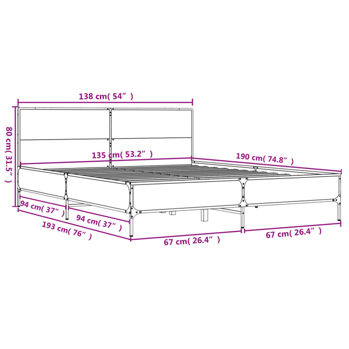 Cadru de pat, gri sonoma, 135x190 cm, lemn prelucrat și metal - WALTI WALTI