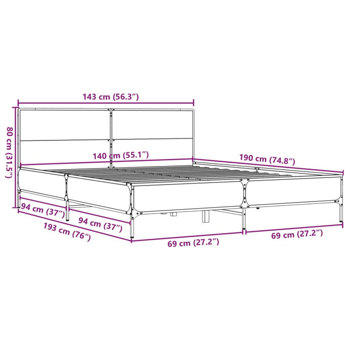 Cadru de pat, negru, 140x190 cm, lemn prelucrat și metal WALTI