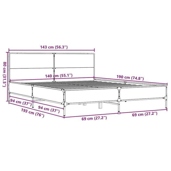 Cadru de pat, stejar sonoma, 140x190cm, lemn prelucrat și metal WALTI