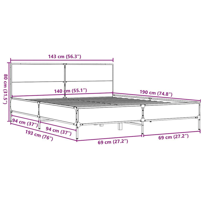 Cadru de pat, gri sonoma, 140x190 cm, lemn prelucrat și metal - WALTI WALTI