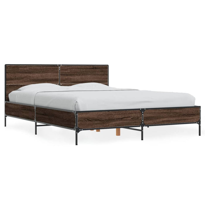 Cadru de pat, stejar maro, 140x190 cm, lemn prelucrat și metal WALTI