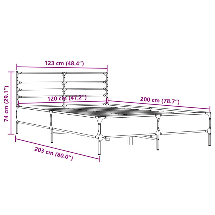 Cadru de pat, stejar fumuriu 120x200 cm lemn prelucrat și metal - WALTI WALTI