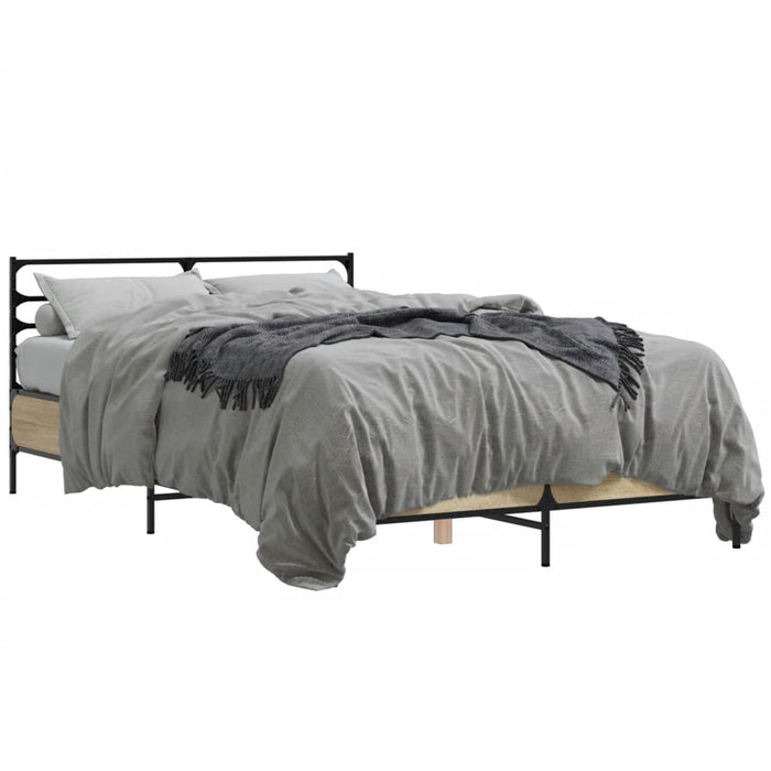 Cadru de pat, stejar sonoma, 135x190cm, lemn prelucrat și metal WALTI