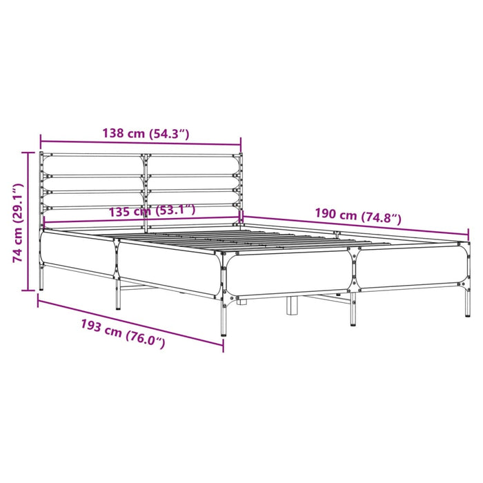 Cadru de pat, stejar sonoma, 135x190cm, lemn prelucrat și metal WALTI