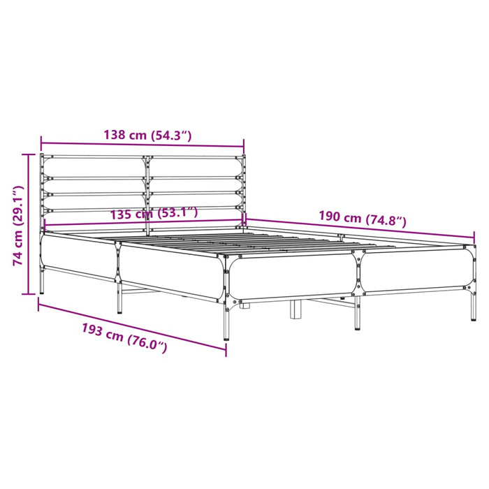 Cadru de pat, stejar afumat 135x190 cm lemn prelucrat și metal WALTI