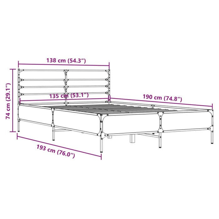 Cadru de pat, gri sonoma, 135x190 cm, lemn prelucrat și metal WALTI