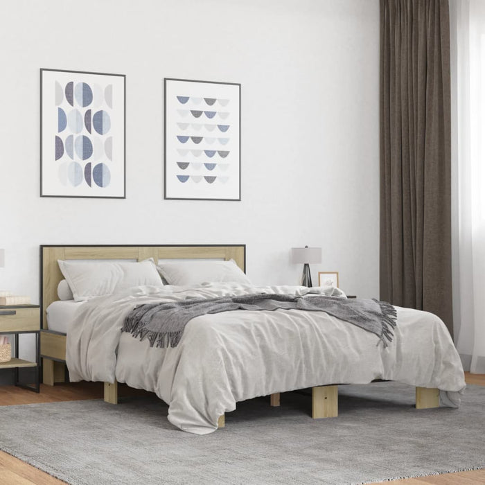 Cadru de pat, stejar sonoma, 140x200cm, lemn prelucrat și metal - WALTI WALTI