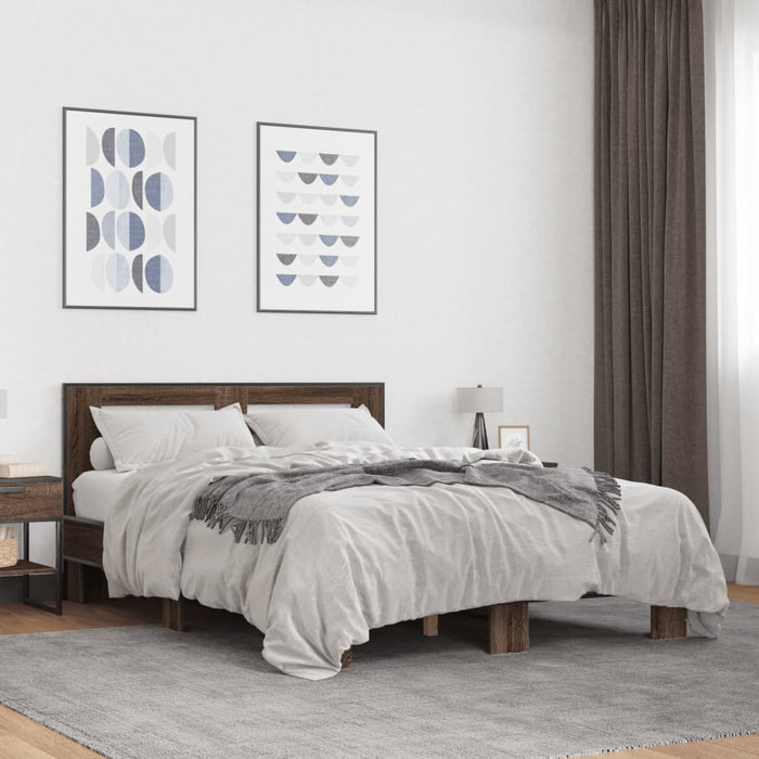 Cadru de pat, stejar maro, 120x200 cm, lemn prelucrat și metal - WALTI WALTI